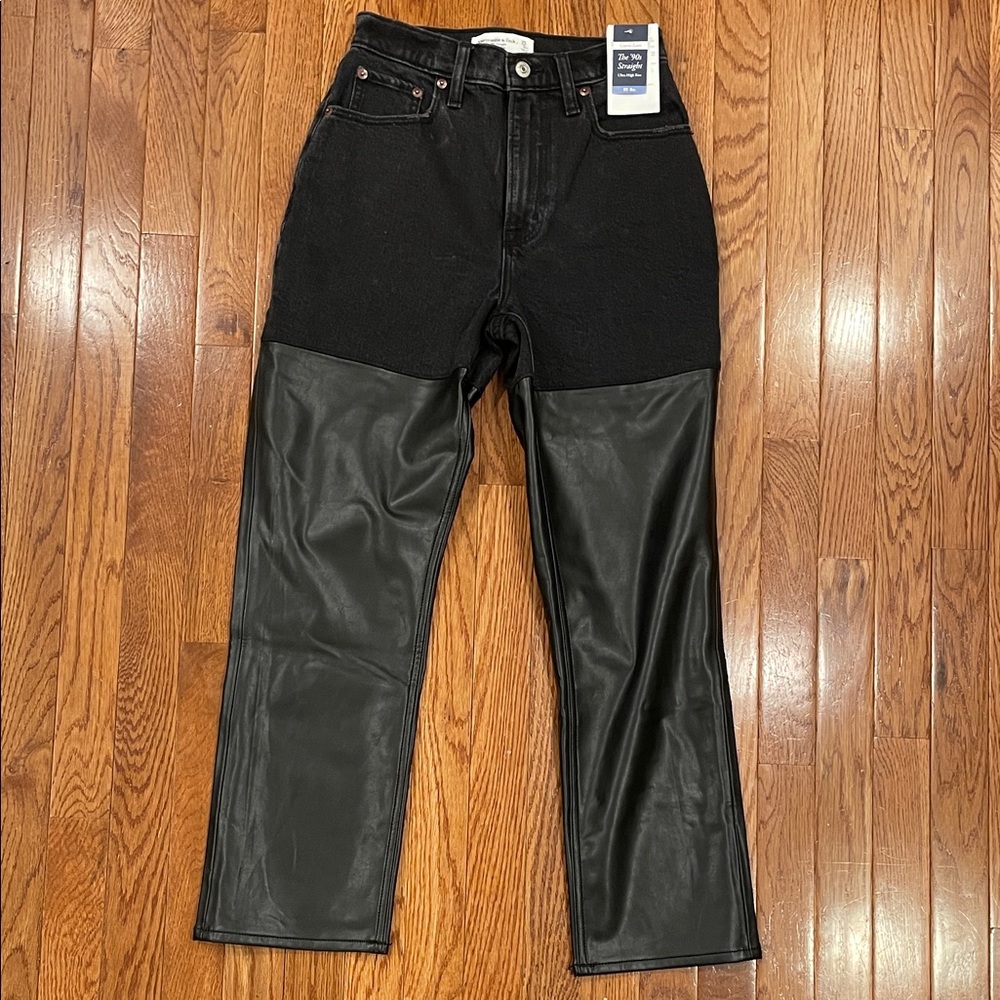 Abercrombie & Fitch Black Straight Jeans with Leather Panels